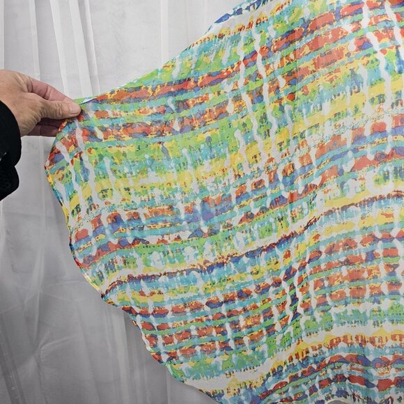 Signature Collection Green Blue Tie Dye Cape Blouse Boho Colorful Festival L - Picture 3 of 12